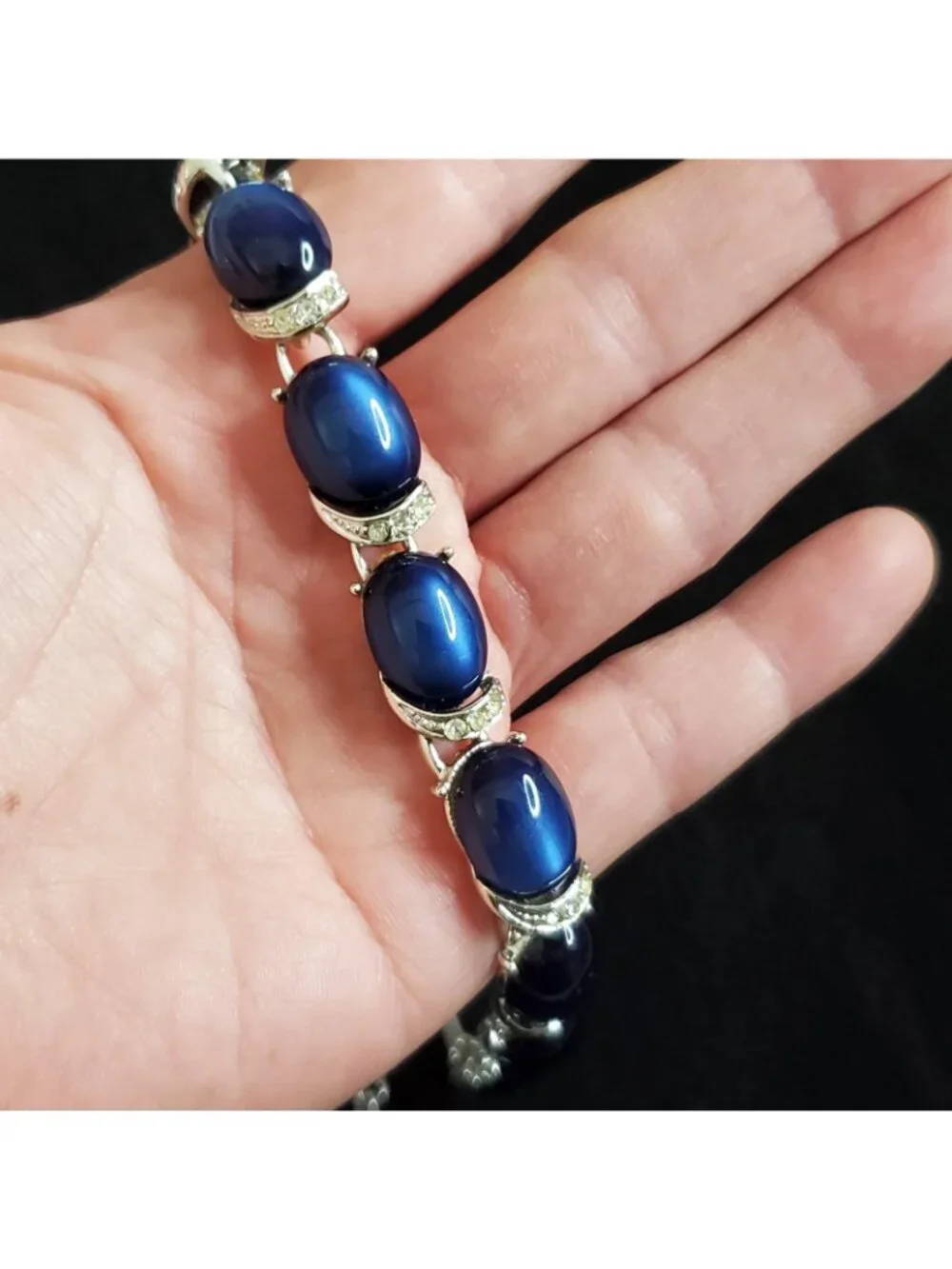 Vintage Moonglow Necklace Choker Blue Silver Tone Rhinestone 12.5-15